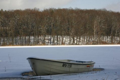 Zima nad jeziorem Wolgastsee w Korswandt